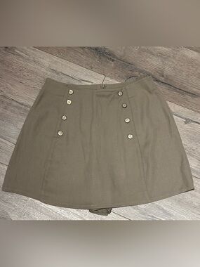 Vintage 90s Light Brown Green High-Waist Button Detail Skort